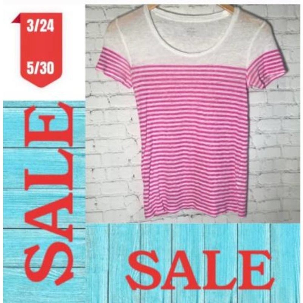 100% LINEN J. CREW STRIPE SHIRT WHITE NEON PINK XS